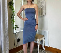 She + Sky - Strapless Basic Tube Midi Dress With Back Slit