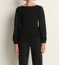 Nation LTD Aidan Smocked Blouse in jet black - women's blouse