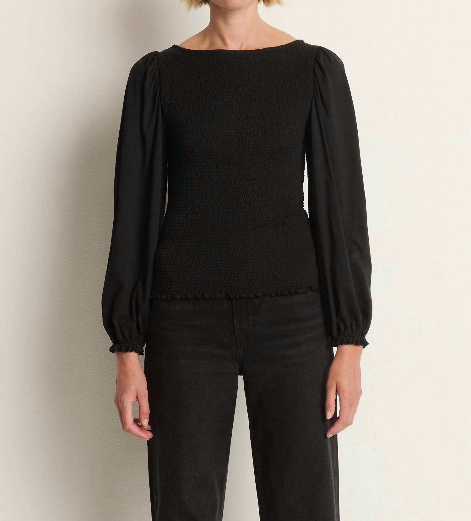 Nation LTD Aidan Smocked Blouse in jet black - women's blouse