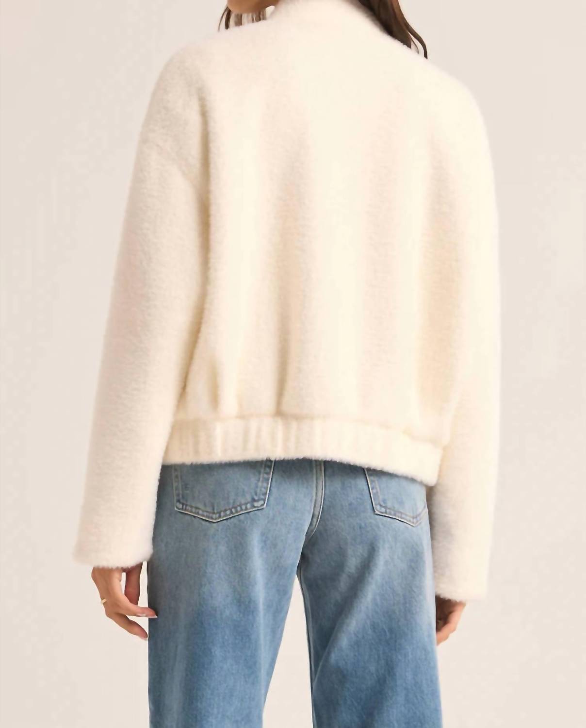 Z Supply Women's Lex Bomber Jacket in sea salt - women's jacket - detail view