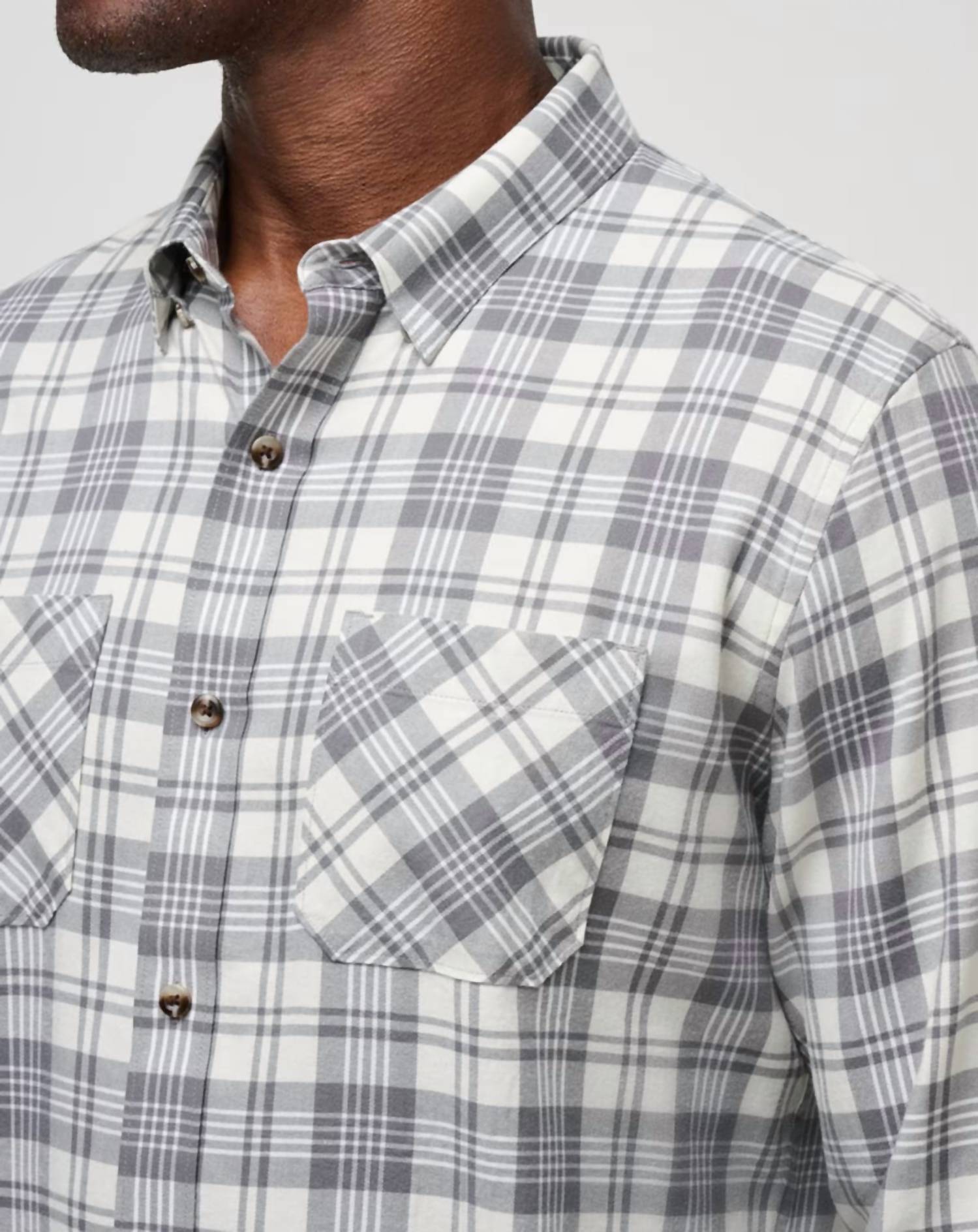 TravisMathew Cloud Flannel Plaid Shirt in vanilla ice quiet shade - men's shirt - view 6
