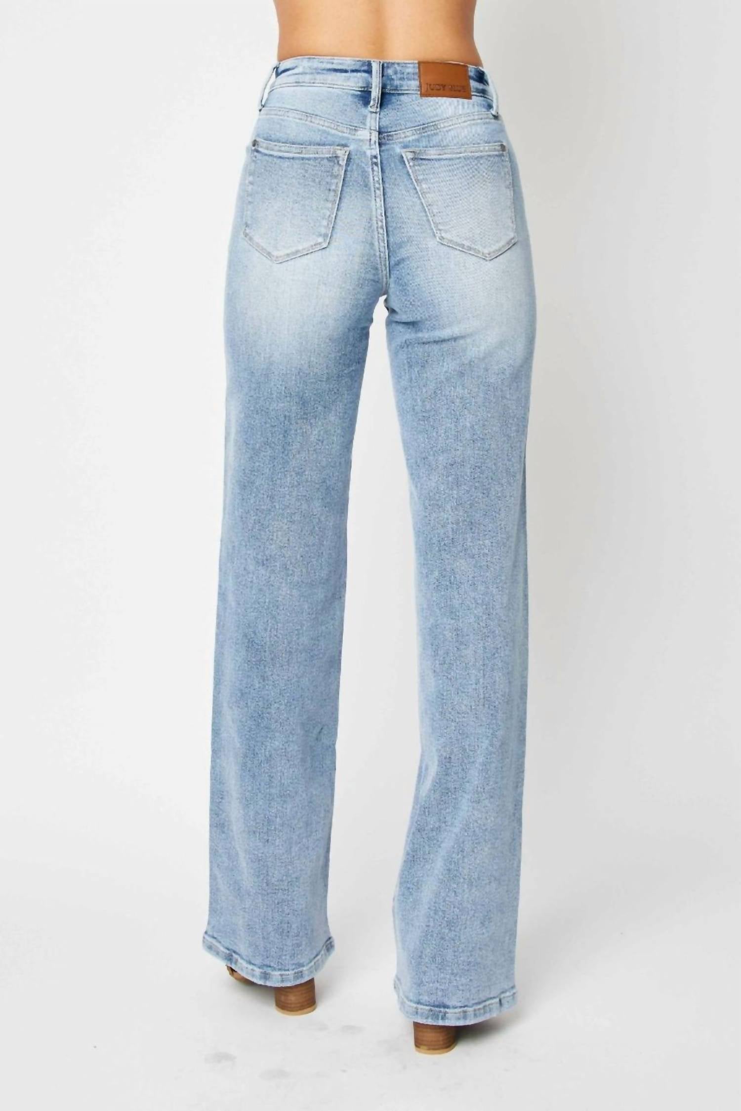 Judy Blue Front Yoke Retro Wide Leg Denim Jeans in medium blue - women's jeans - view 12