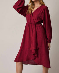 Gilli - SURPLICE LONG SLEEVE FLARE HEM MIDI DRESS