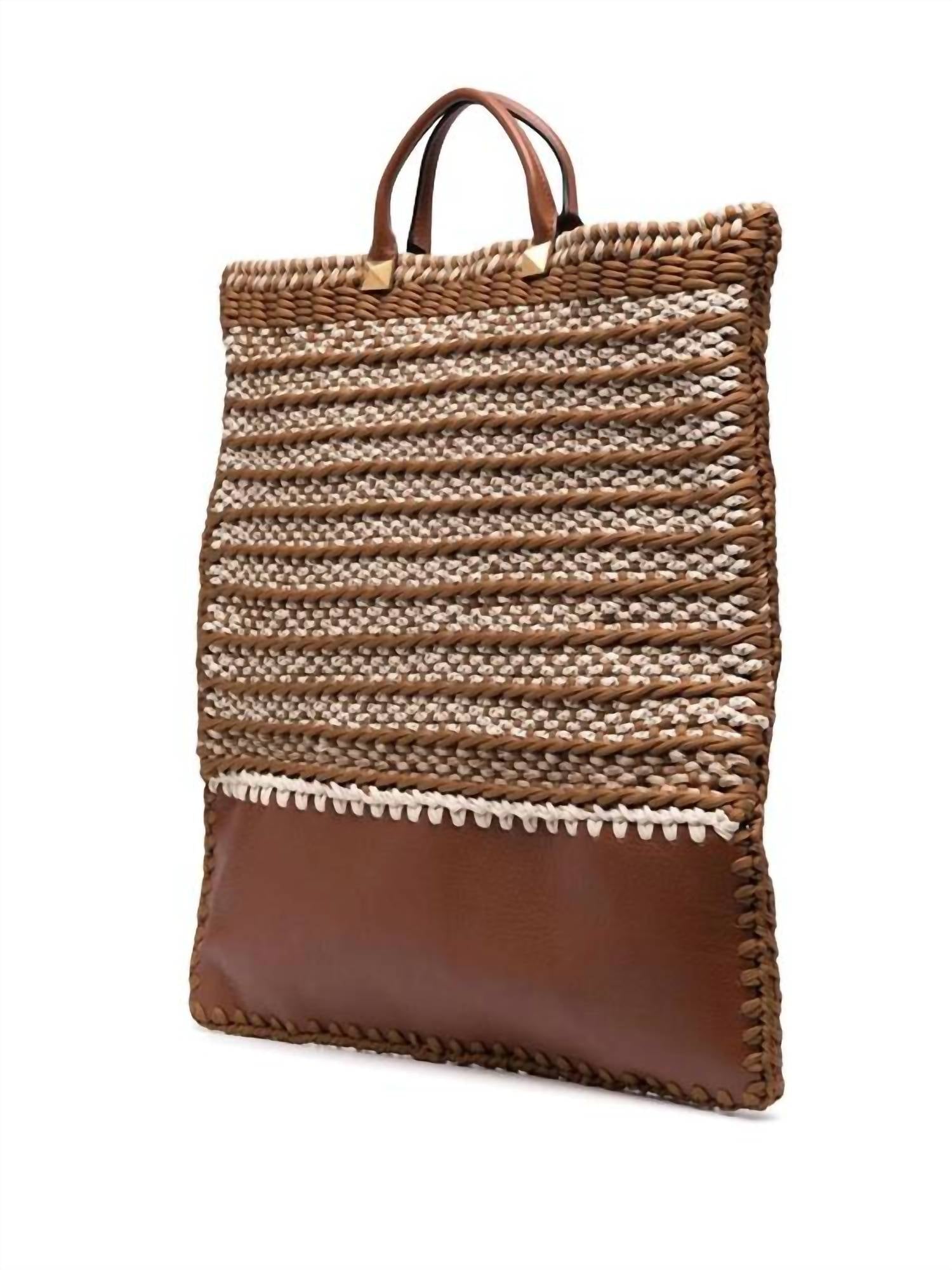Valentino Garavani Men's Identity Fabric and Leather Tote Bag in brown - men's bag