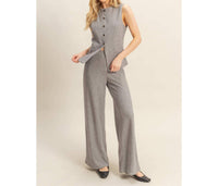 Hyfve - Ribbed Buttoned Vest And Wide-leg Pants Set