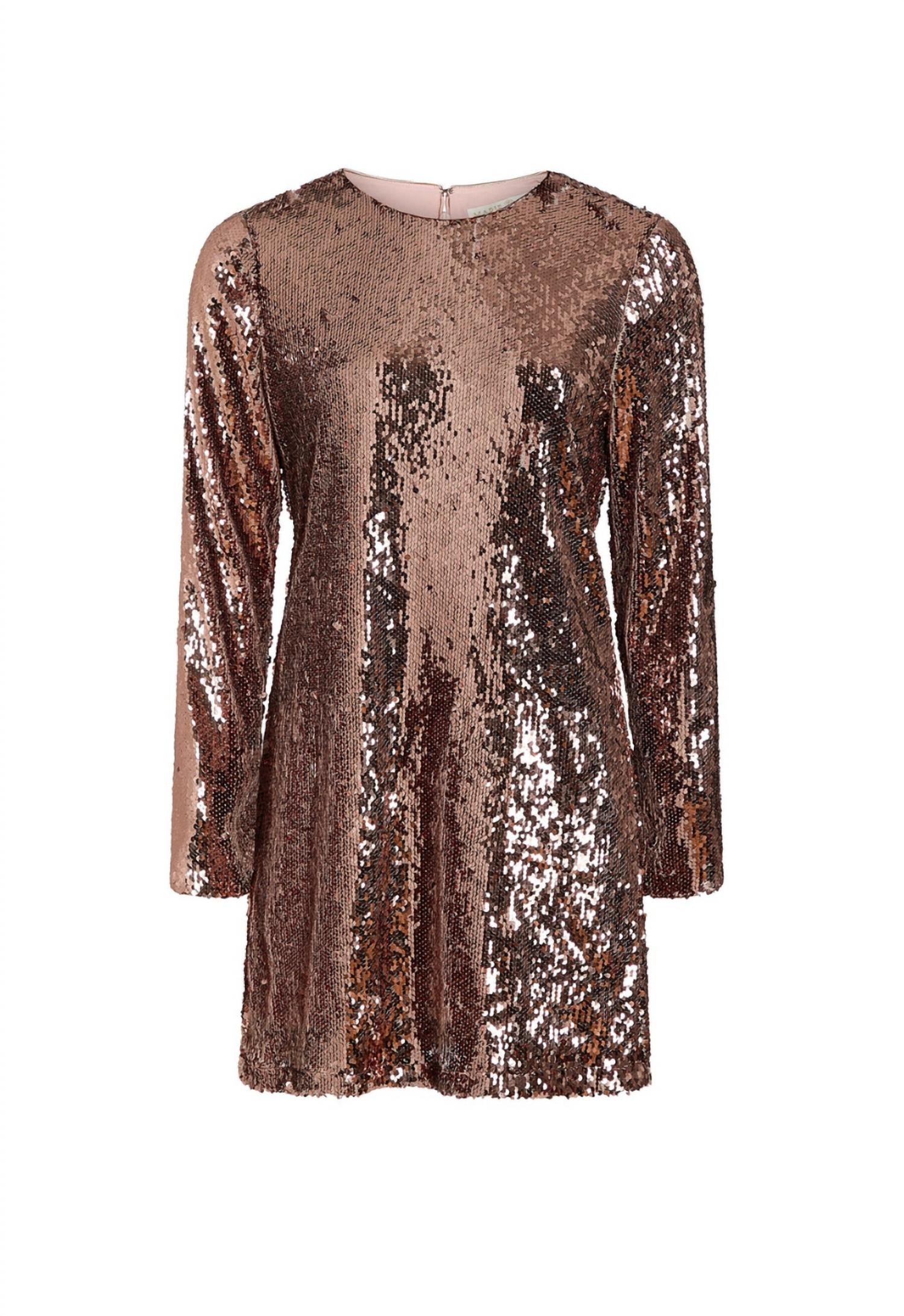 Marie Oliver Scarlett Long Sleeve Sequin Mini Dress in rose gold - women's dress - detail view