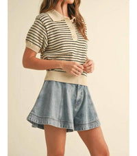 Miou Muse - Demi Striped Knit Collared Top