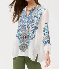 Johnny Was Romilly Tunic in white - women's shirt - detail view