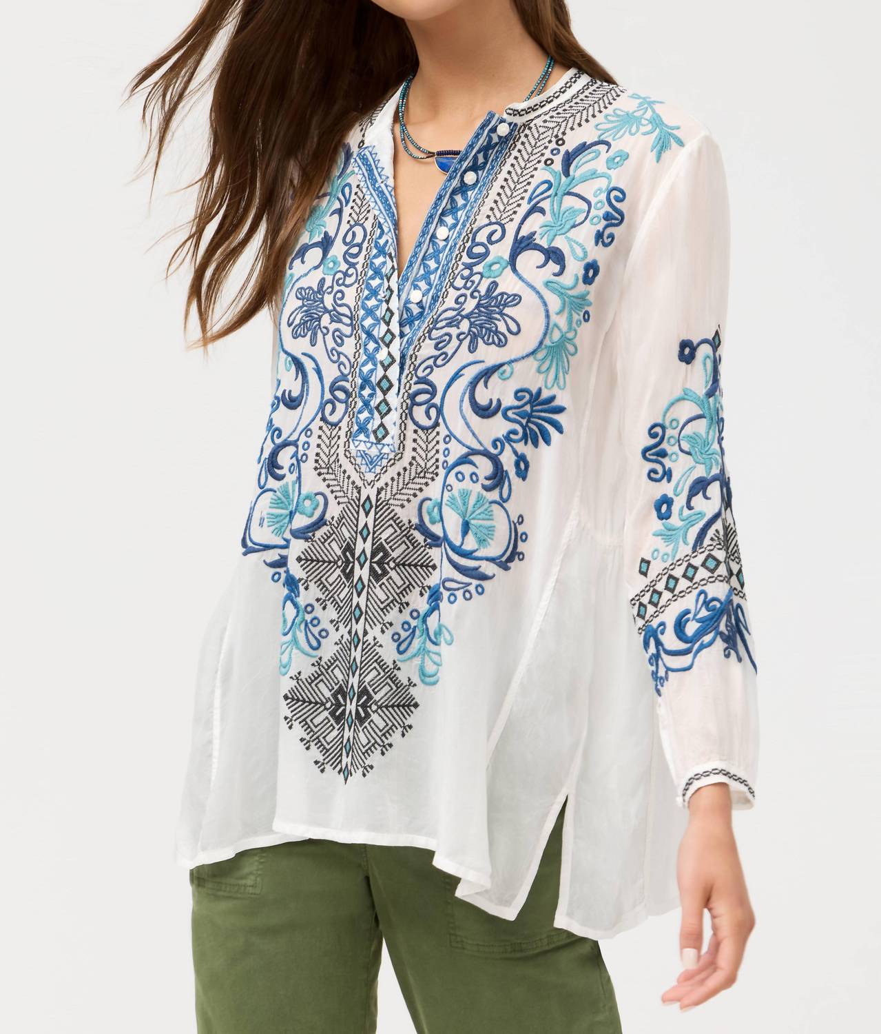 Johnny Was Romilly Tunic in white - women's shirt - detail view