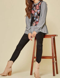 Andree By Unit - Embroidered Pinstripe Blouse