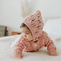 Huggalugs - Girls Leaf Lace Hand Knit Cardigan Sweater