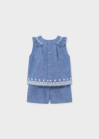 Mayoral - Girl's Soft Denim Embroidered Short Set