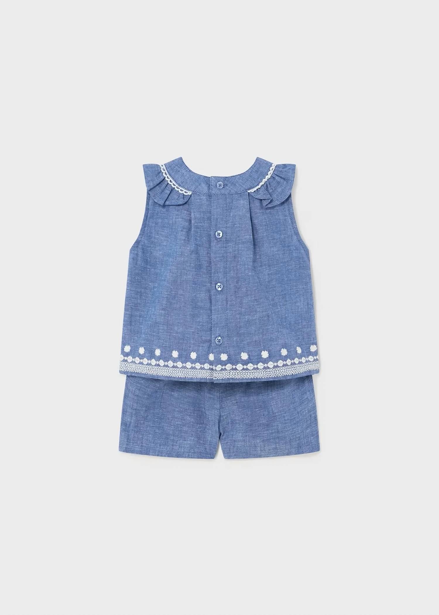 Mayoral - Girl's Soft Denim Embroidered Short Set