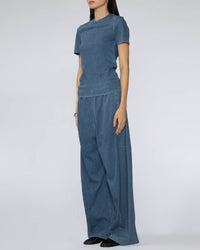 Tibi Stretch Denim Baby Tee in classic wash - women's t-shirt - alternate view