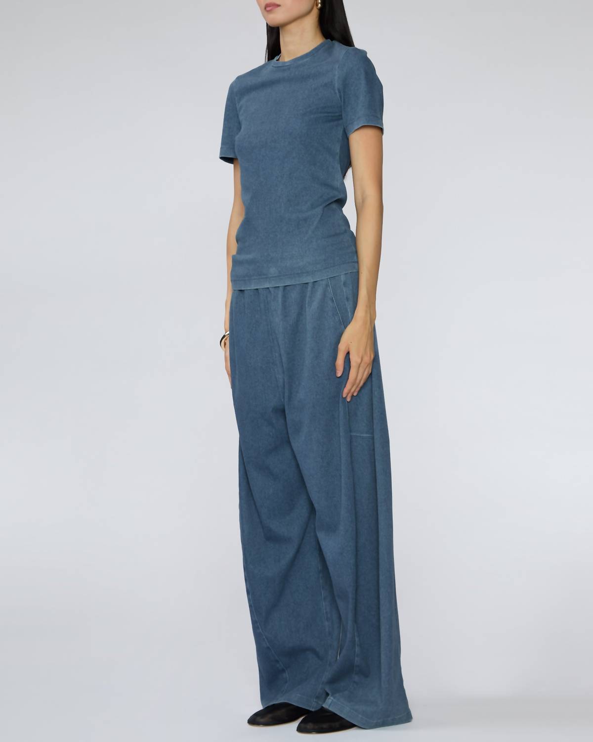 Tibi Stretch Denim Baby Tee in classic wash - women's t-shirt - alternate view