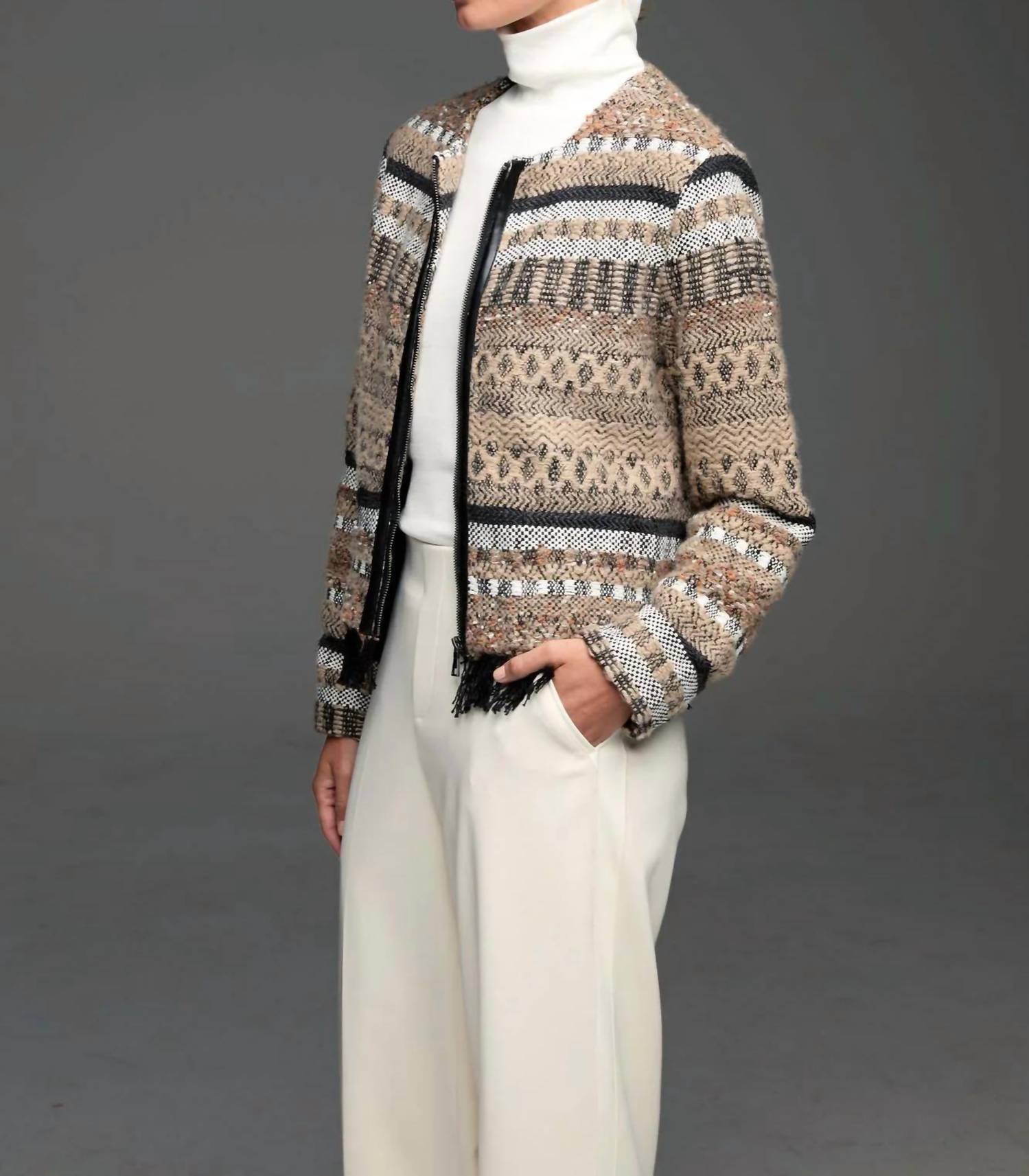 Nic + Zoe - Knit Weaving Trimmed Jacket