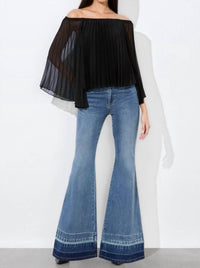 alice + olivia Aundrea Off The Shoulder Pleated Blouse in black - women's blouse