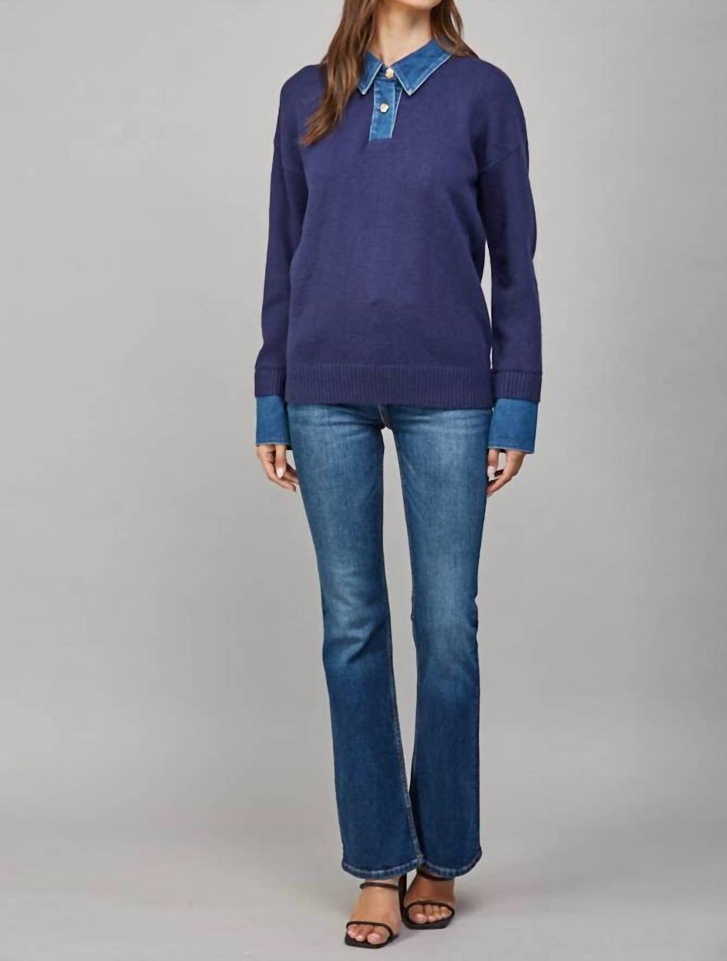 Fate - DENIM SHIRT COLLAR DETAIL SWEATER TOP