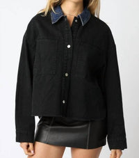 OLIVACEOUS Ricki Contrast Jacket in black denim - women's jacket