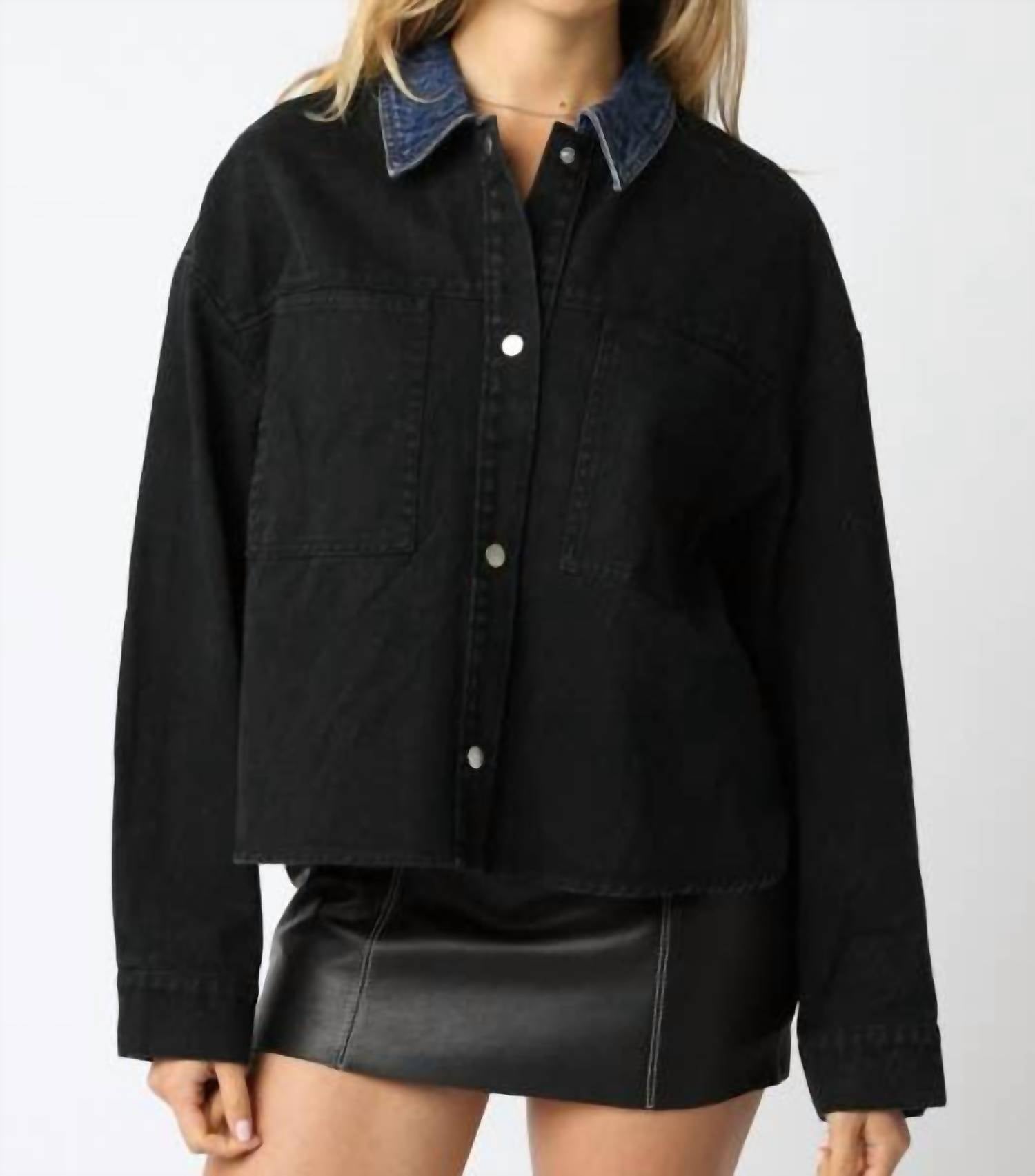 OLIVACEOUS Ricki Contrast Jacket in black denim - women's jacket