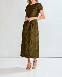 SARA CAMPBELL Barbara Tea Midi Dress in olive - women's dress - detail view