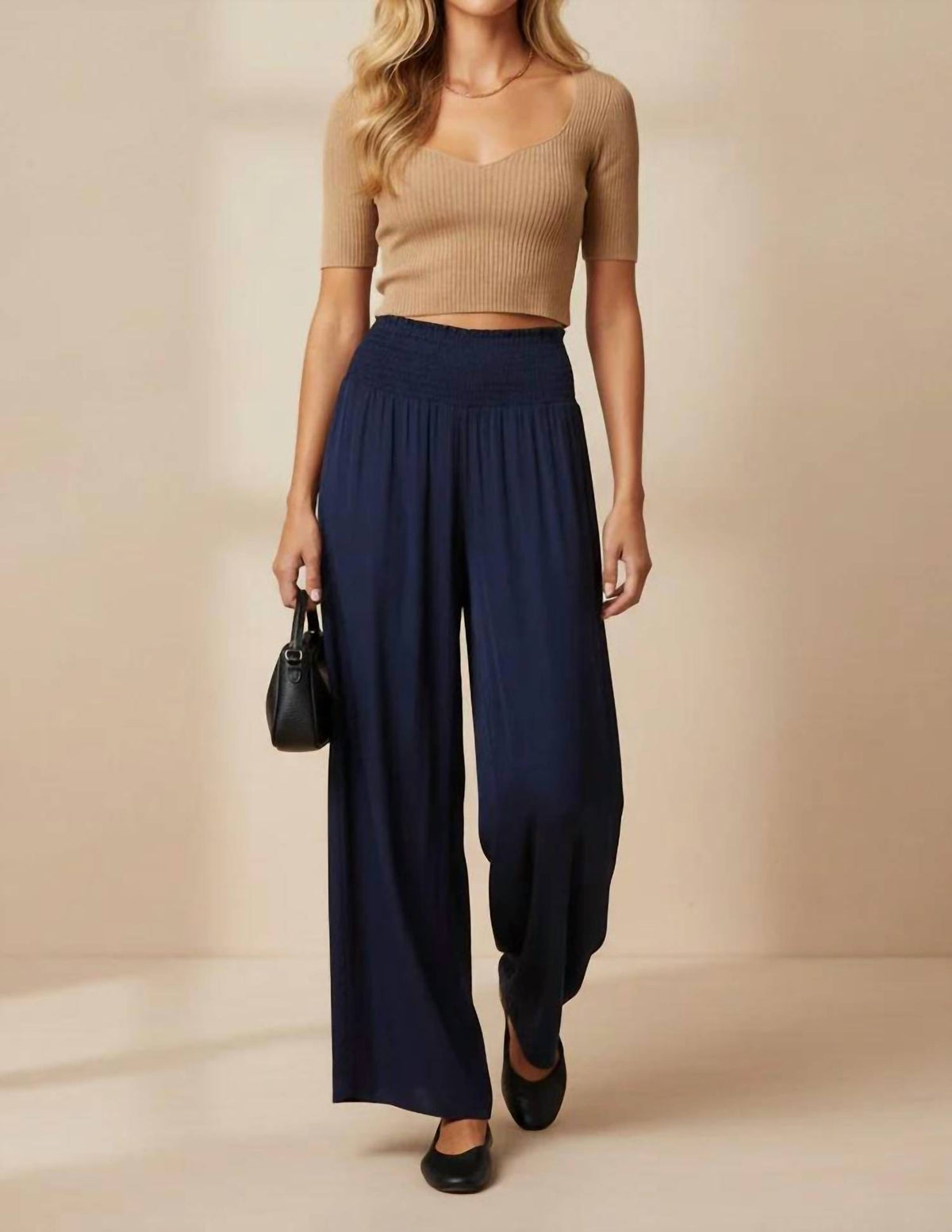 Naked Zebra - Women's Smocked Waist Wide Leg Pant