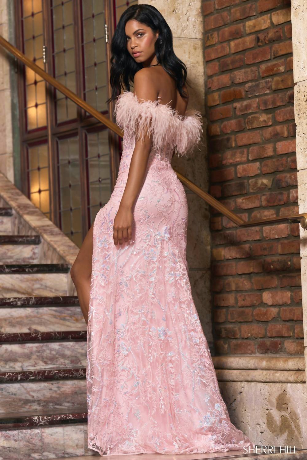 Sherri Hill - Sequin Leaf Lace Embroidered Gown