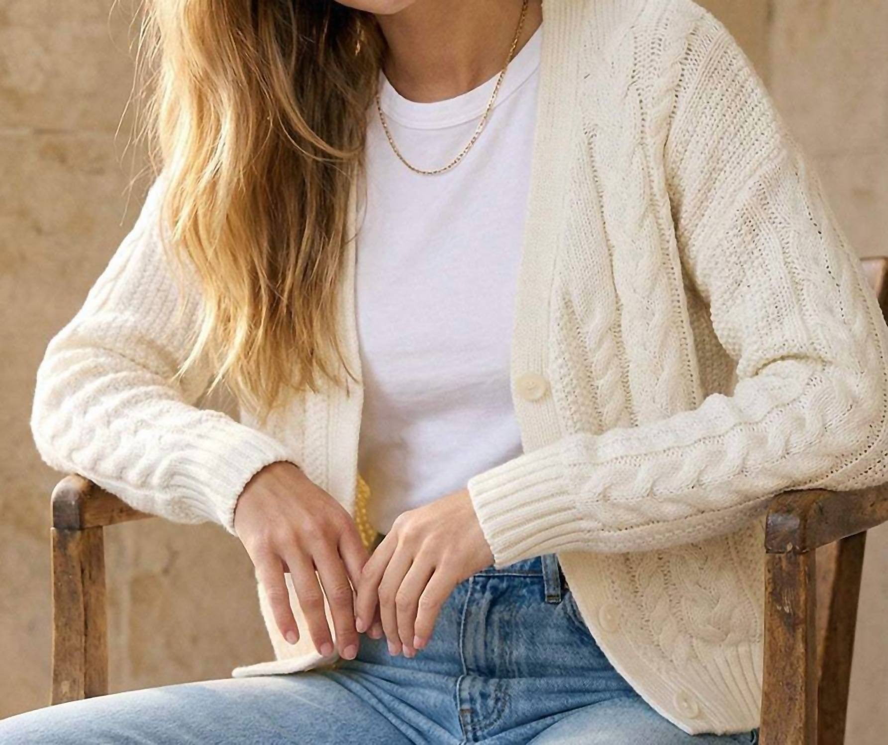Karen Kane Cable Knit Cardigan Sweater in cream - women's cardigan - view 8