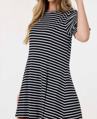 Shop Basic - Short Sleeve Round Neck Stripe Tunic Top