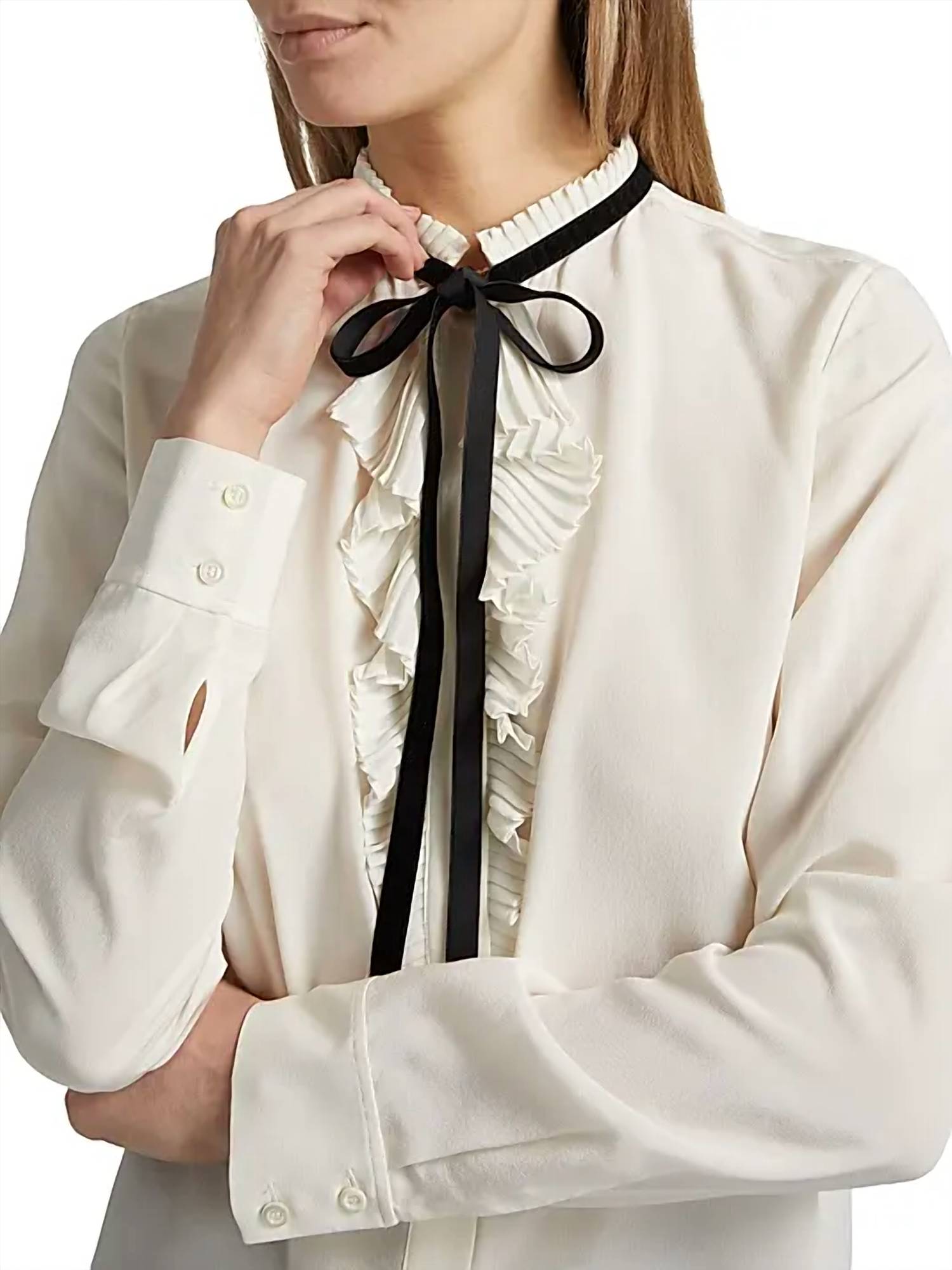 Frame - Velvet Tie Ruffle Blouse