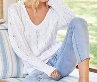 Karen Kane Cable Knit V-neck Sweater in off white - women's sweater - view 6