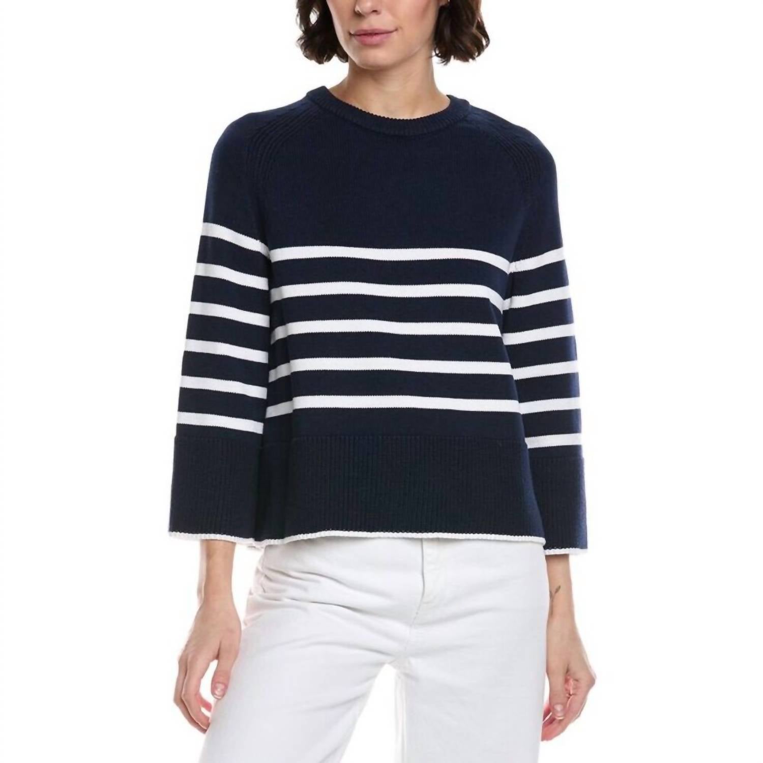 Metric Knits - Placed Striping Raglan Sleeve Crew Pullover