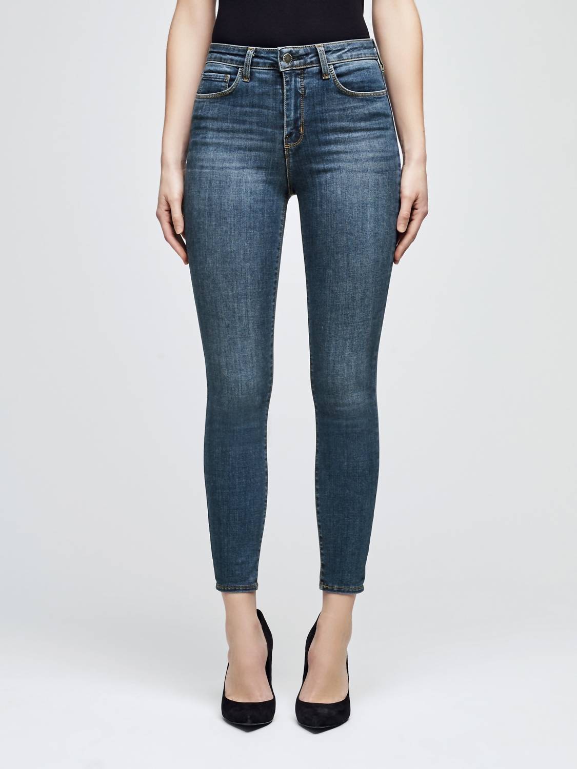 L'Agence Marguerite High Rise Skinny Jean in new vintage - women's jeans - detail view