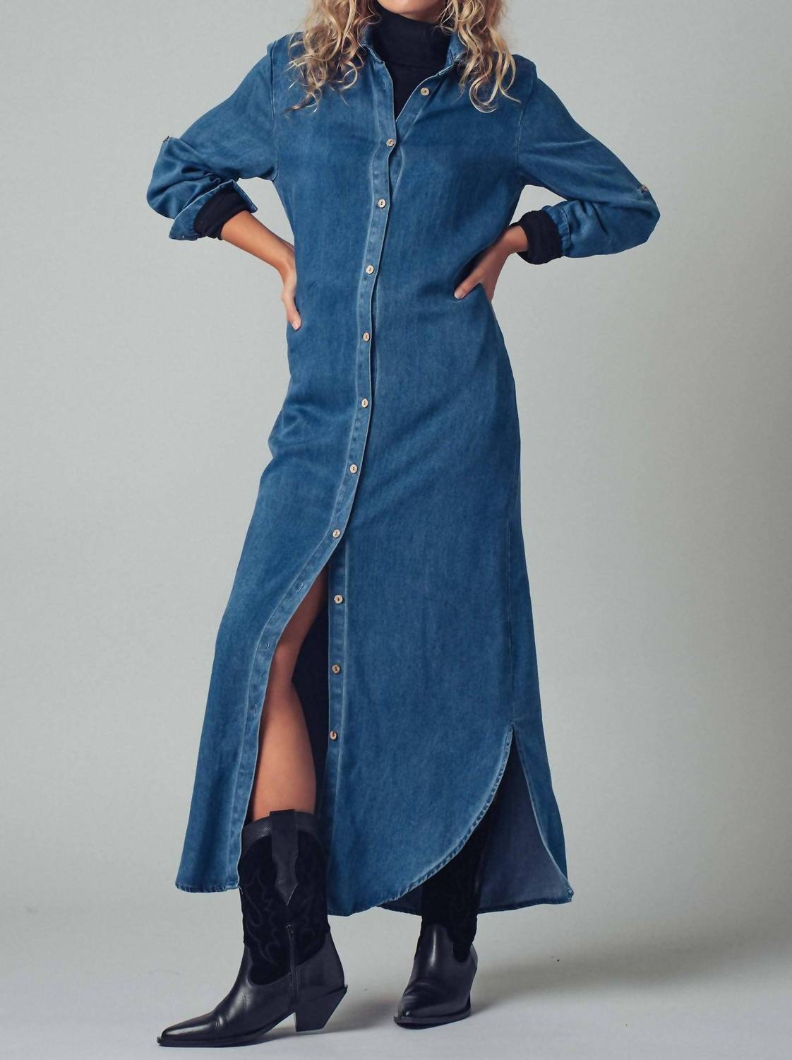Urban Daizy - Relaxed Western Denim Midi Shirt Dress