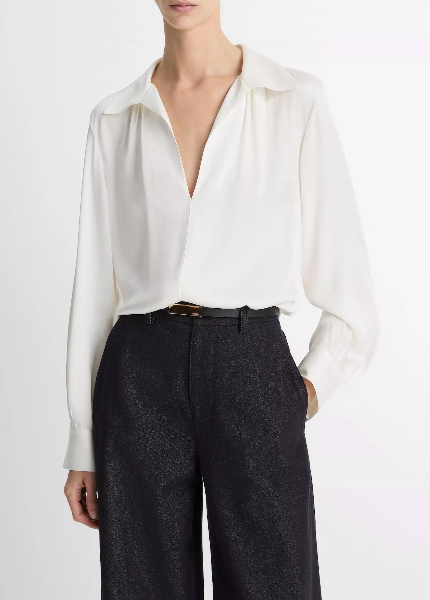 Vince - Smocked Silk-blend Long-sleeve Blouse