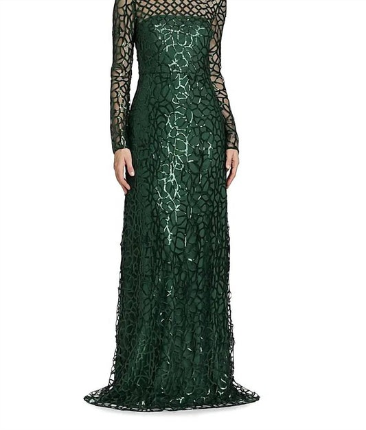 Monique Lhuillier - Aimee Sequined Lattice Long-sleeve Gown