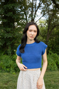 LE LIS Chic Sleeveless Crew Neck Sweater Top in royal - women's sweater - alternate view