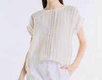 Tina Stephens Italy - Women's Heidi Short Sleeve Specialty Linen Striped Top