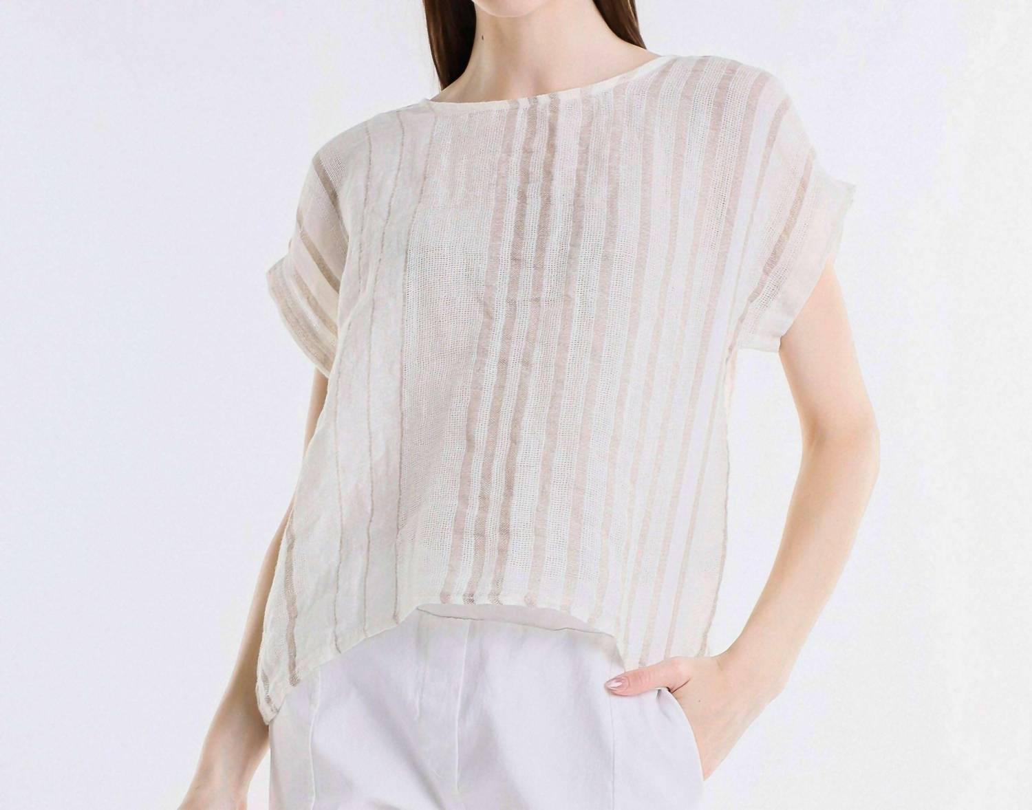Tina Stephens Italy - Women's Heidi Short Sleeve Specialty Linen Striped Top