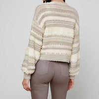 L'Agence Harriet Blouson Sleeve Cardigan in natural multi - women's cardigan - detail view