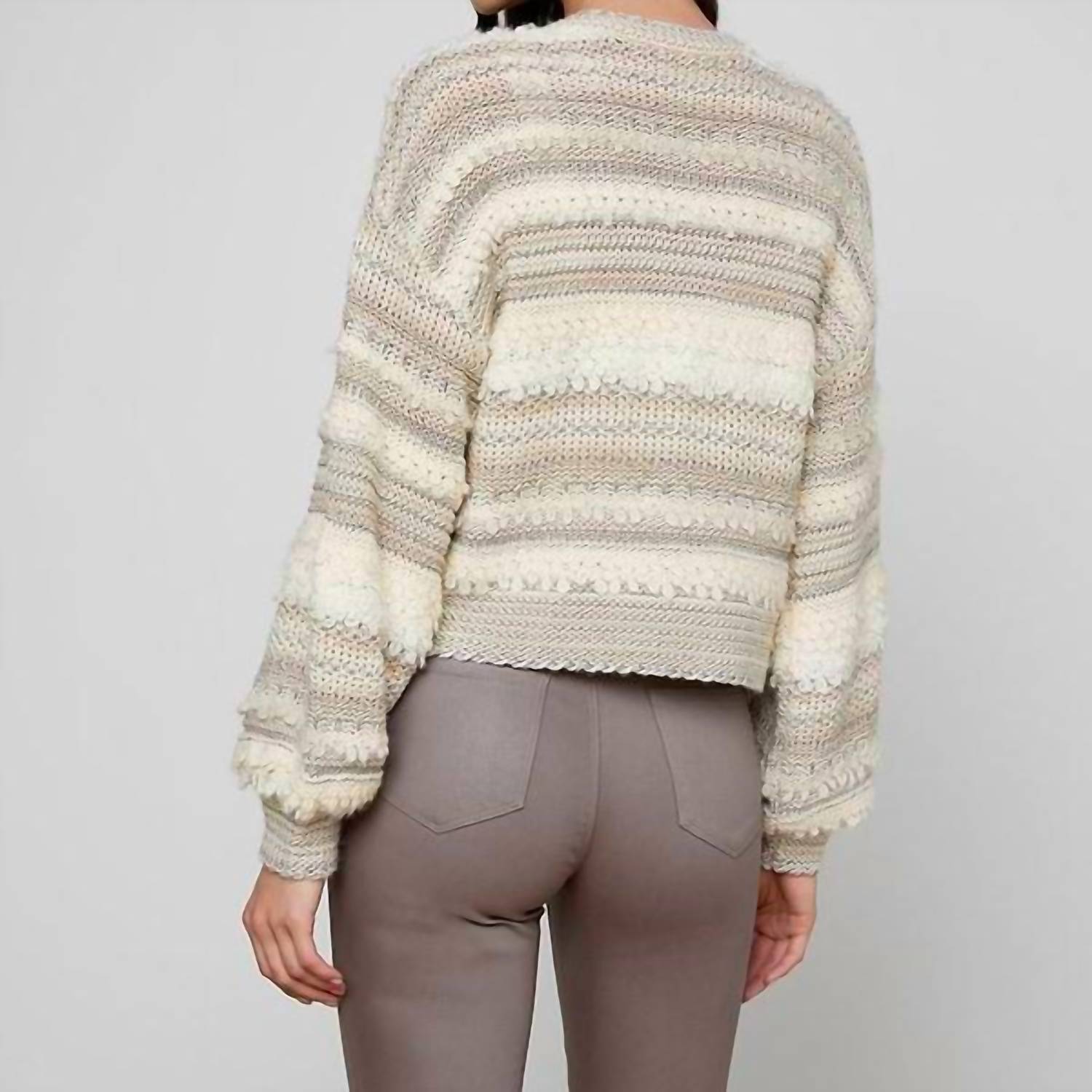 L'Agence Harriet Blouson Sleeve Cardigan in natural multi - women's cardigan - detail view