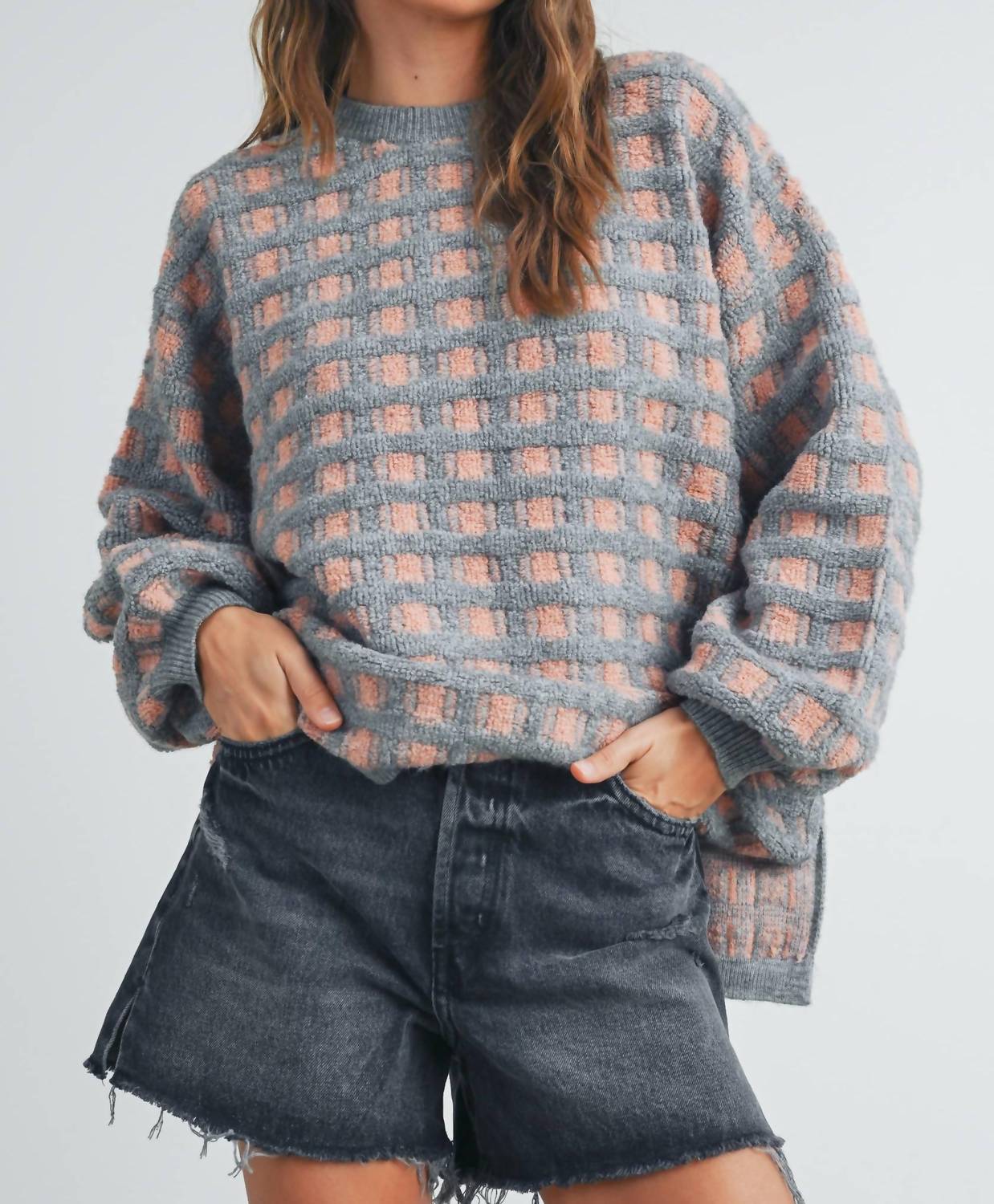 Buttermelon - Checkered Oversized Sweater