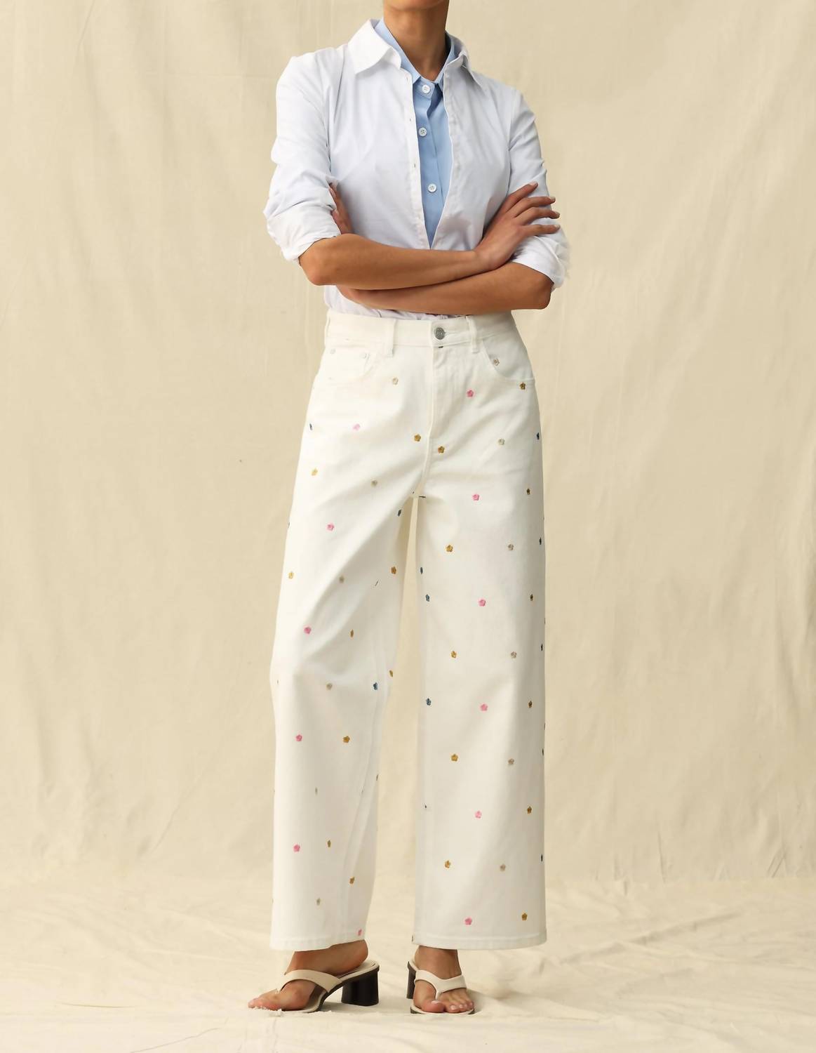 Bayeas - Wide Leg Jeans With Multicolor Embroidery