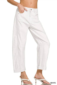 Zenana - Barrel Leg Cropped Denim Jeans