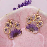 ZAD Women's Dried Flower Paw Print Dangle Earrings in purple - women's jewelry