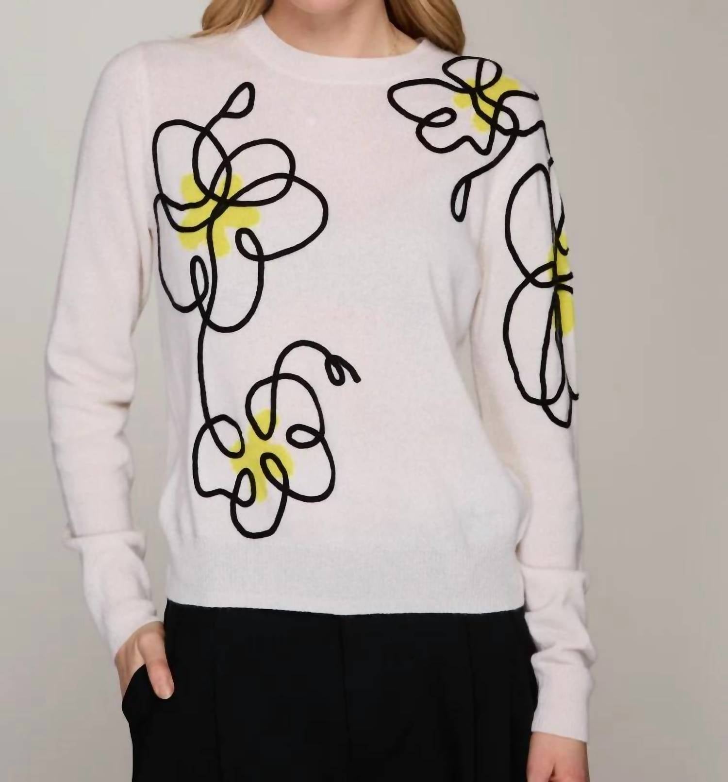 Autumn Cashmere - Floral Applique Crew Neck Sweater