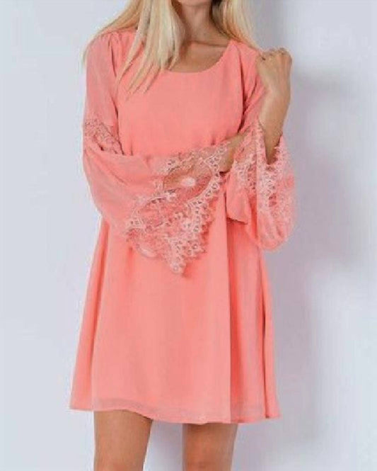 Entro - Chiffon Eyelash Lace Shift Dress