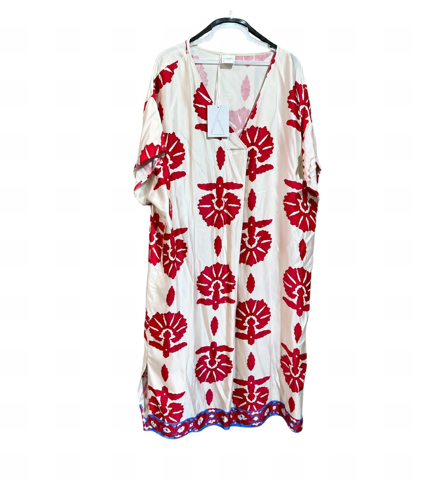 Anonyme Print V-neck Tunic Dress in red blue - women's dress - detail view