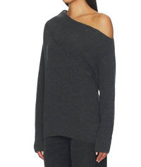 Brochu Walker Hart Off The Shoulder Sweater in dark charcoal melange - women's sweater - detail view