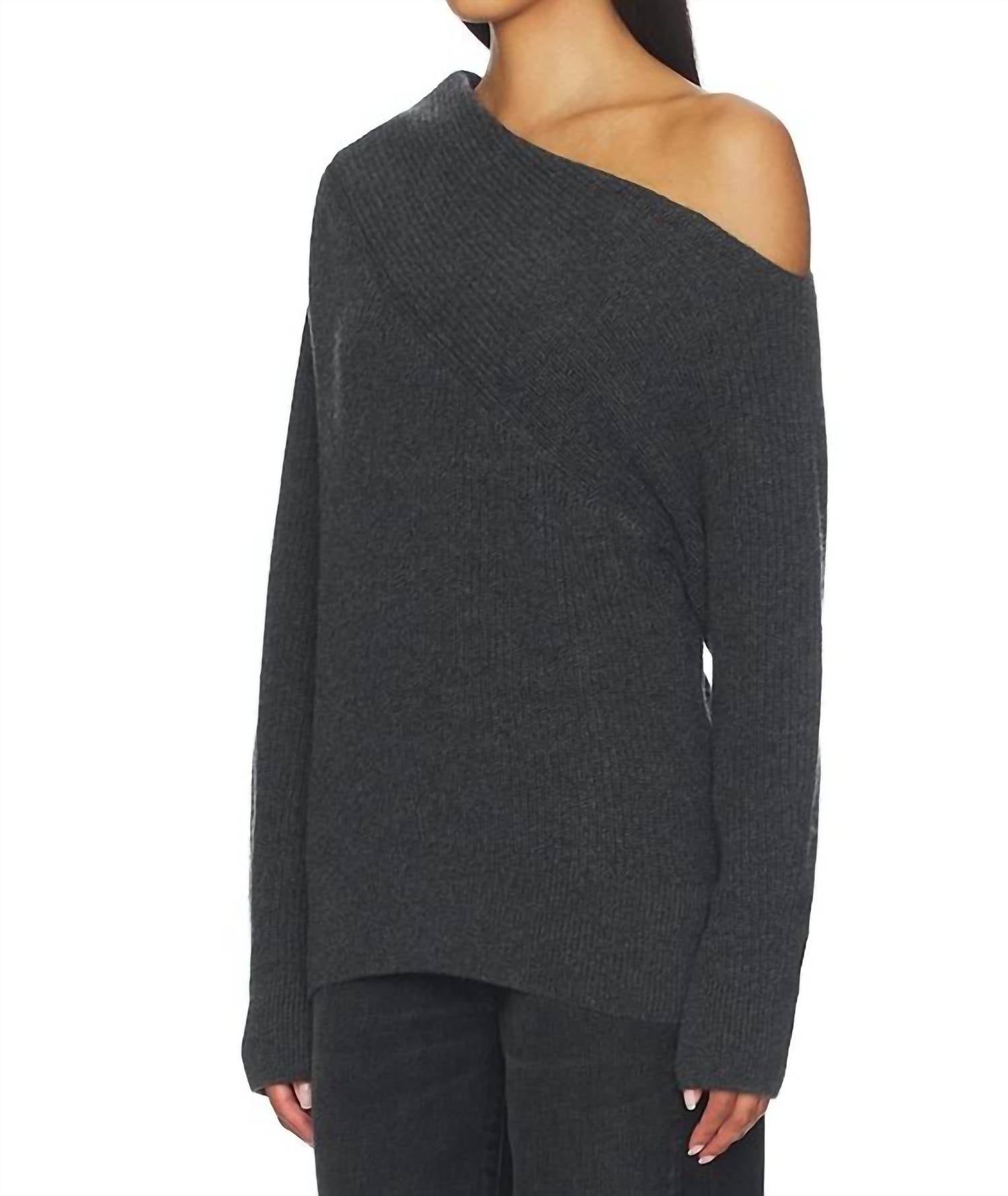 Brochu Walker Hart Off The Shoulder Sweater in dark charcoal melange - women's sweater - detail view